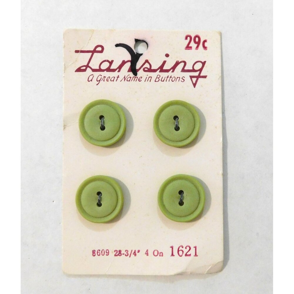 Vintage Lansing Buttons Green 4 on a Card #8609 3/4 Inch Round